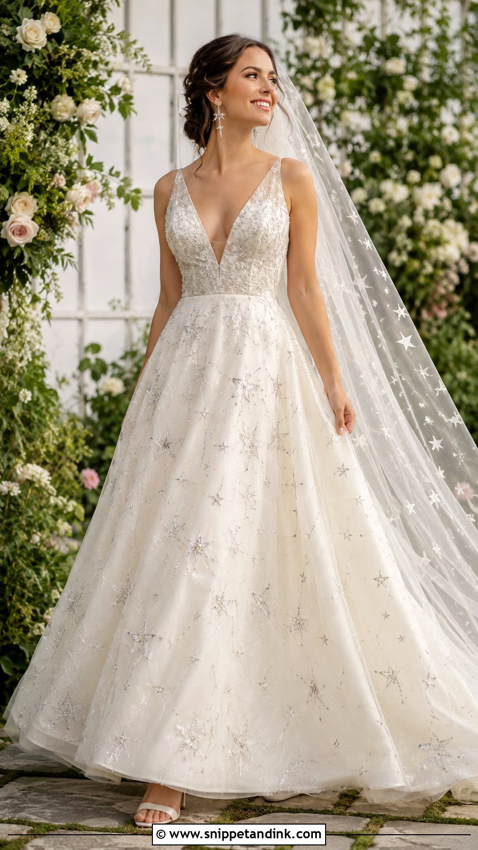 Star Embroidered Wedding Dress - Snippet and Ink - 30 Celestial Wedding Dress Ideas