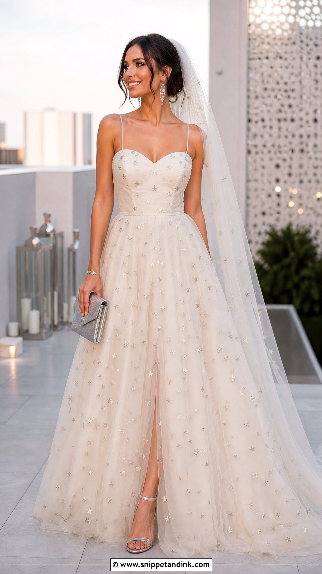 Star Print Wedding Dress With Silver Bag - Snippet and Ink - 25 Quirky Wedding Dress Ideas