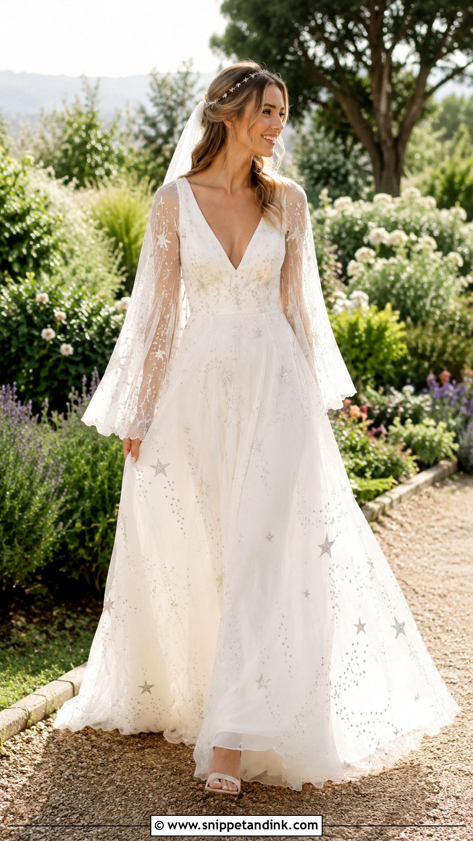 Star Wedding Dress With Bell Sleeves - Snippet and Ink - 20 Star Wedding Dress Ideas