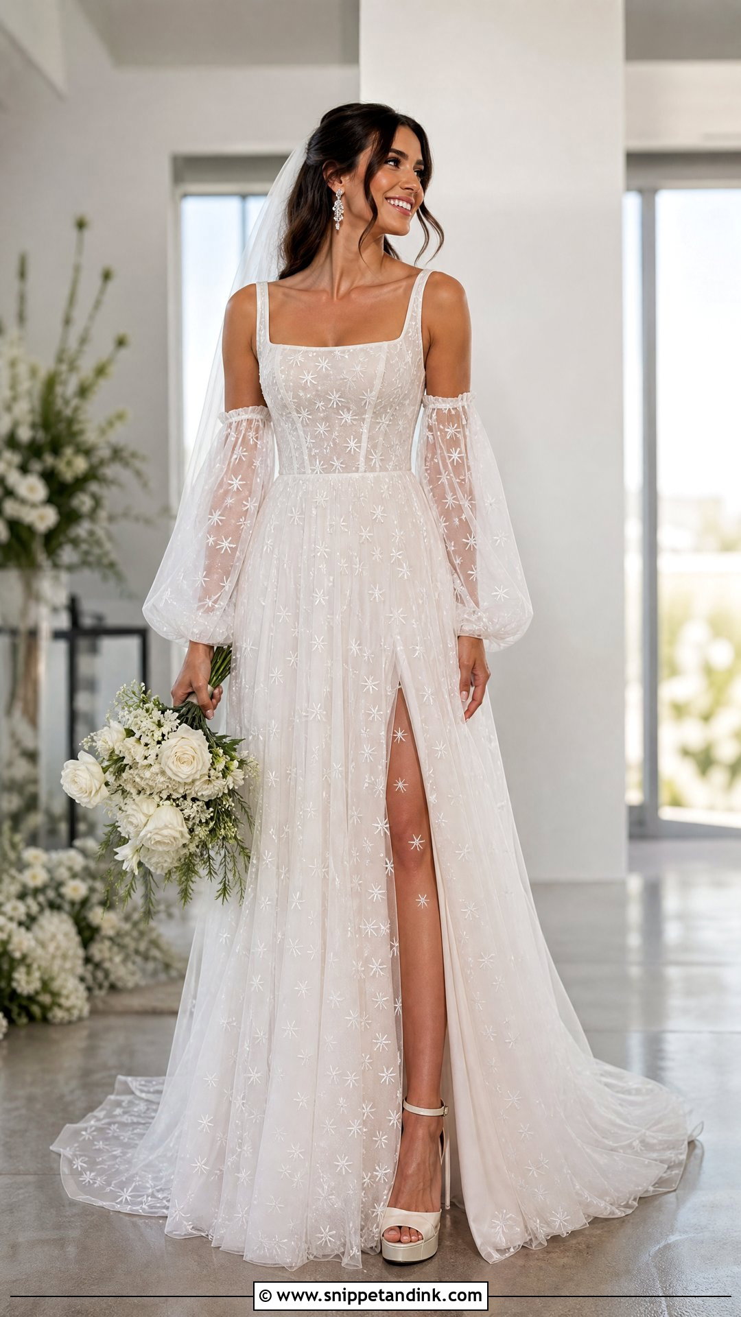 Star Wedding Dress with Detachable Sleeves - Snippet and Ink - 20 Wedding Dress with Stars Ideas