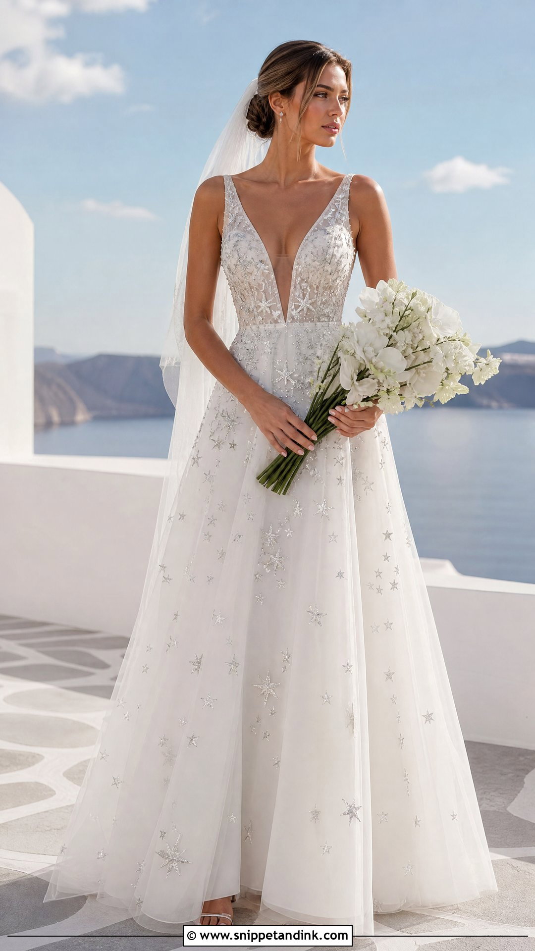 Star Wedding Dress with Plunging Neckline - Snippet and Ink - 20 Wedding Dress with Stars Ideas