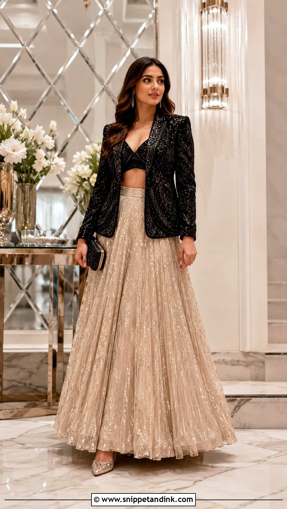 Statement Blazer And Lehenga Cocktail Dress - Snippet and Ink - 30 Indian Wedding Cocktail Dress Ideas