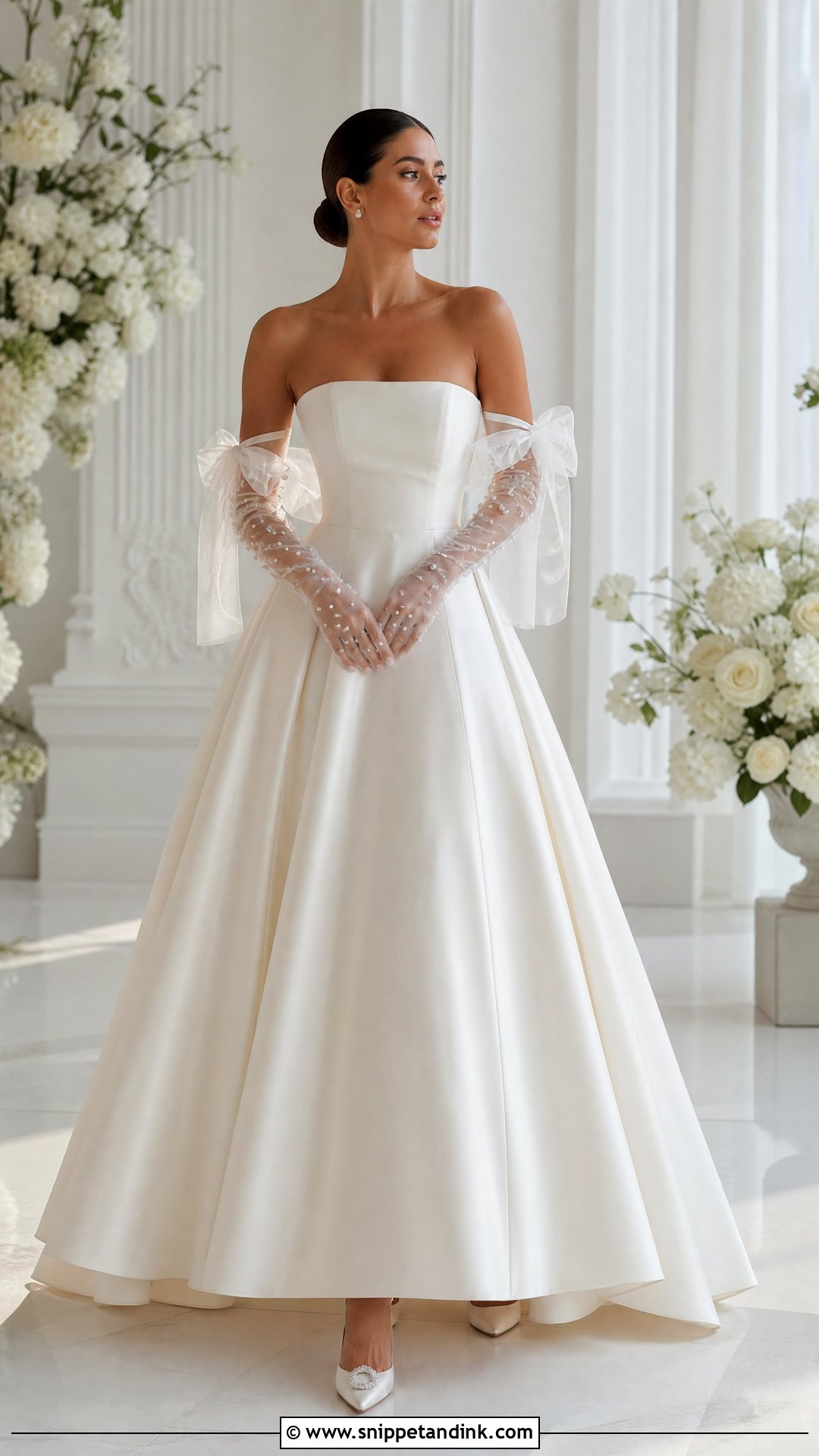Statement Wedding Dress Gloves With Simple Ball Gown - Snippet and Ink - 25 Wedding Dress Gloves Ideas