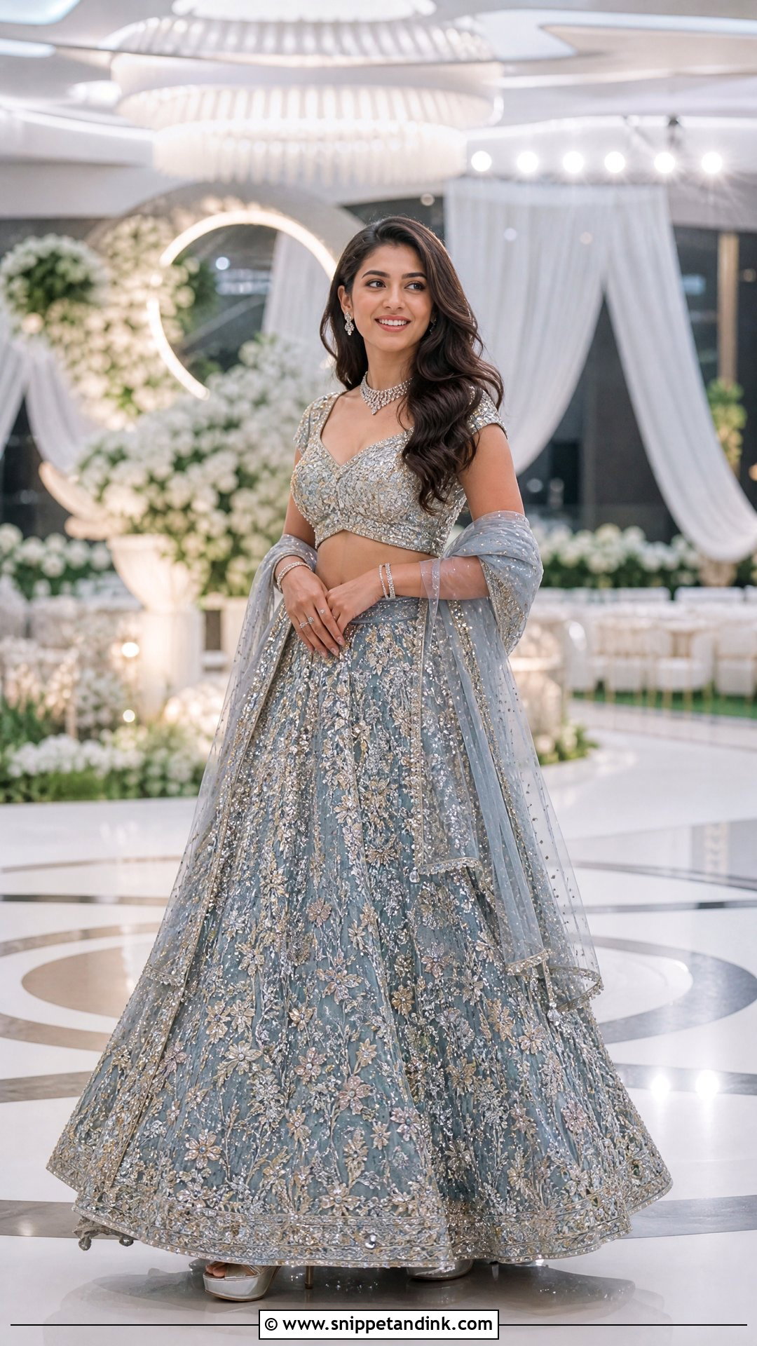 Steel Blue Crystal Lehenga - Snippet and Ink - 20 Radhika Merchant Wedding Outfits