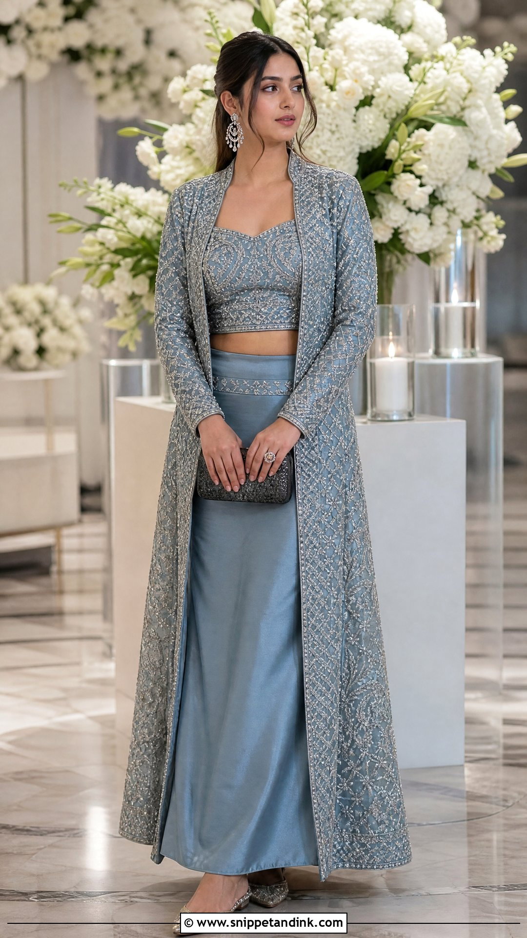 Steel Blue Jacket Lehenga Sangeet Outfit - Snippet and Ink - 20 Blue Sangeet Outfit Ideas