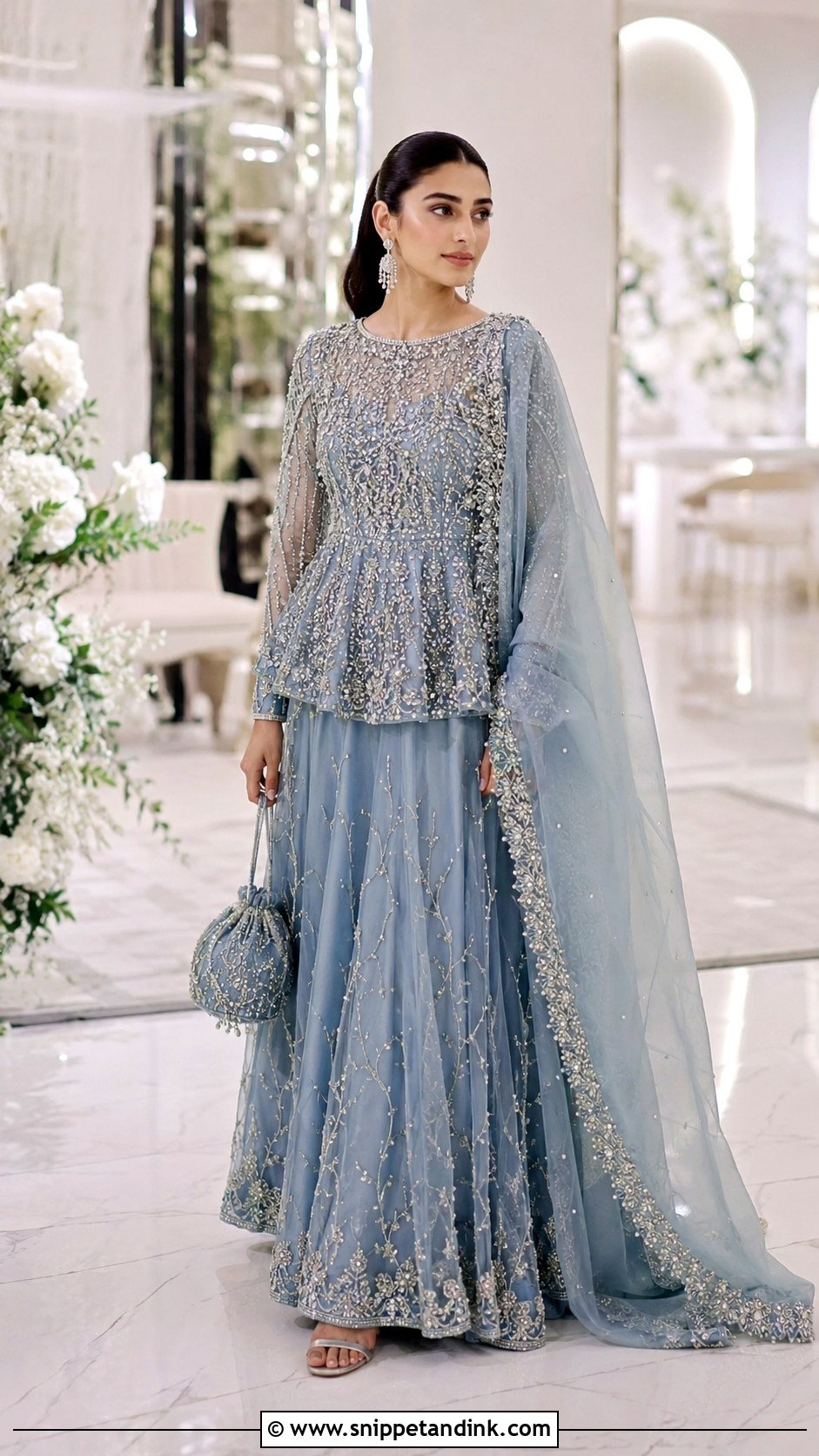 Steel Blue Peplum Lehenga - Snippet and Ink - 20 Blue Walima Dress Ideas