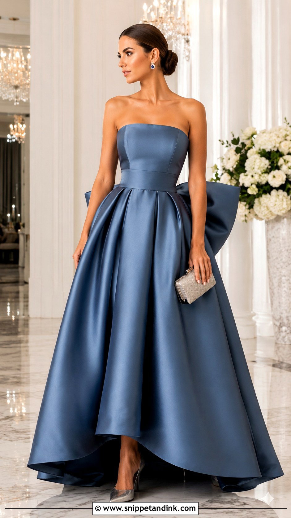 Steel Blue Satin Bow Ballgown - Snippet and Ink - 20 Blue Ballgown Ideas
