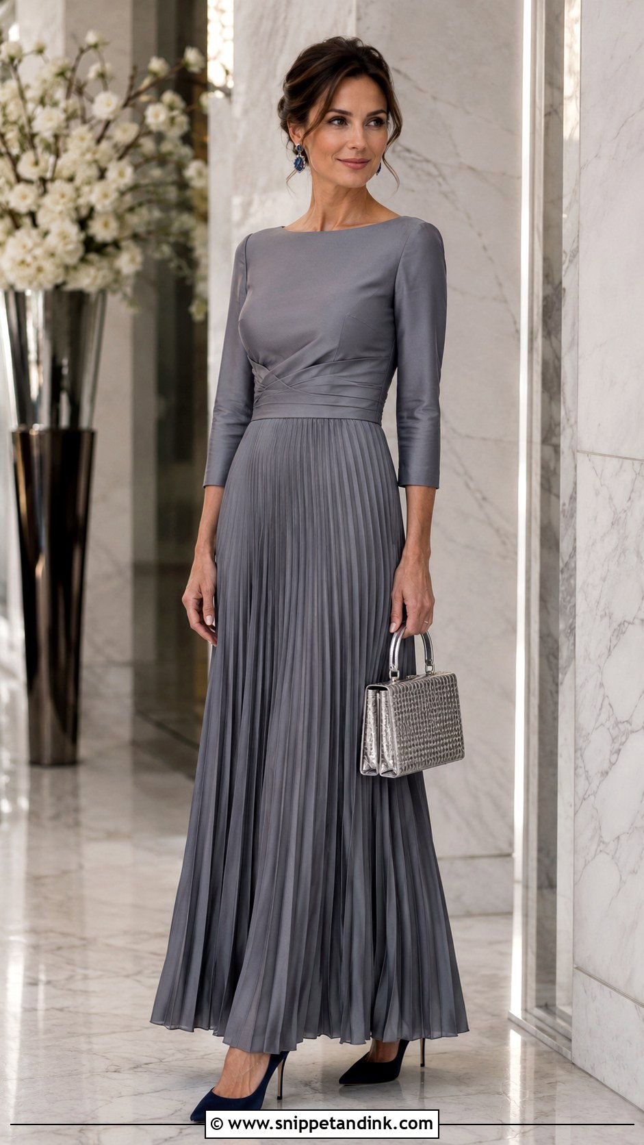 Steel Gray Pleated Gown - Snippet and Ink - 20 Gray Gown for Principal Sponsors Ideas