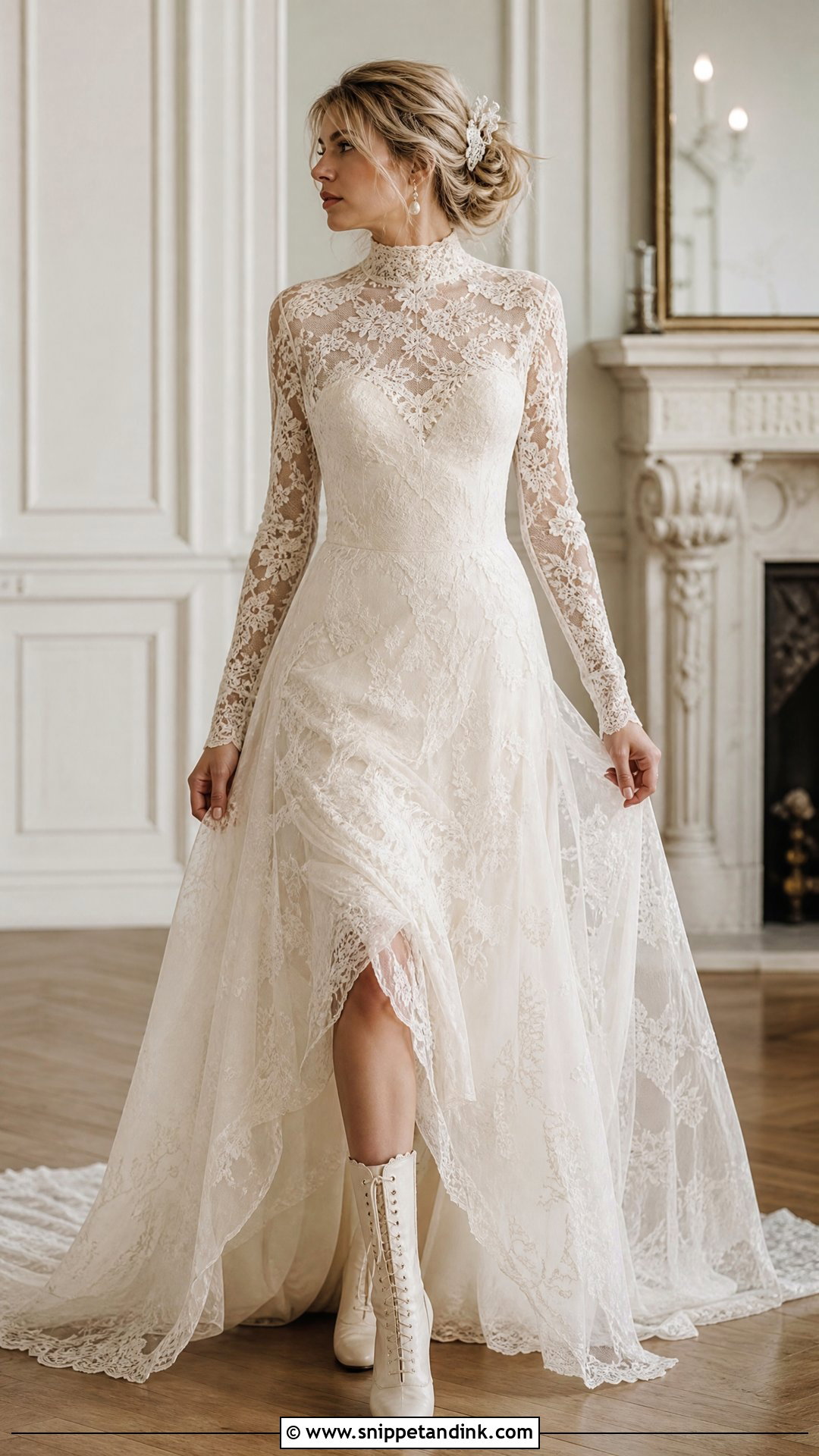 Stevie Nicks High Neck Lace Wedding Dress - Snippet and Ink - 20 Stevie Nicks Wedding Dress Ideas