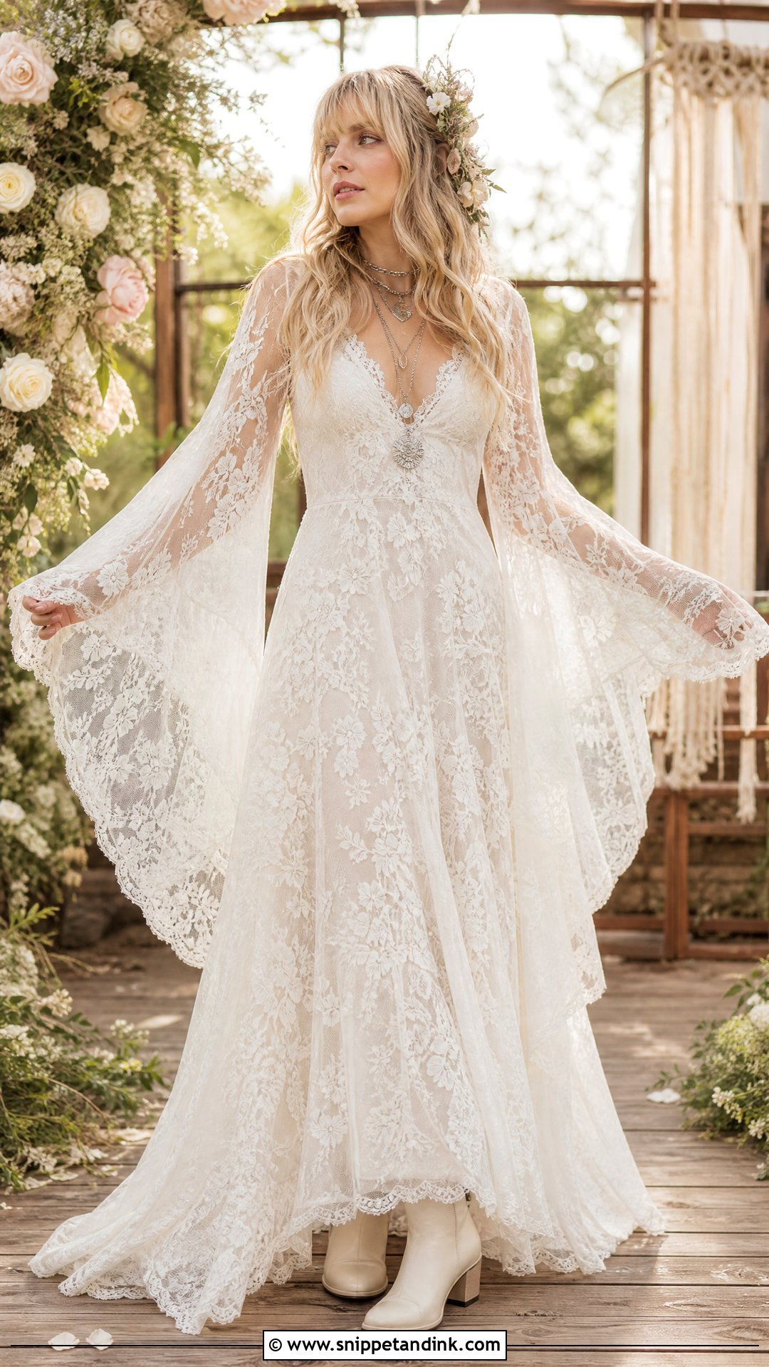 Stevie Nicks Lace Bell Sleeve Wedding Dress - Snippet and Ink - 20 Stevie Nicks Wedding Dress Ideas