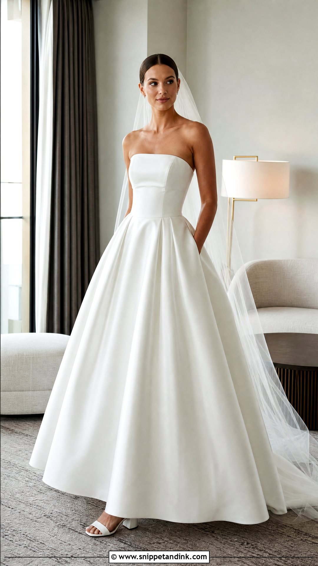 Straight Neck Satin Basque Waist Wedding Dress - Snippet and Ink - 20 Satin Basque Waist Wedding Dress Ideas