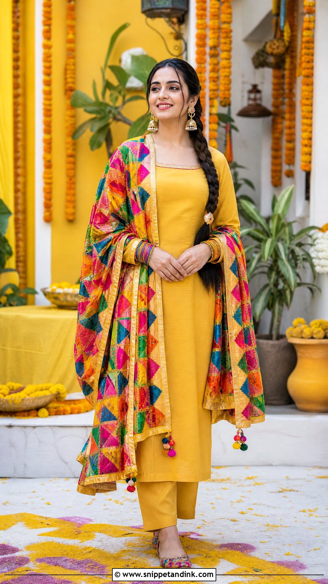 Straight Suit With Phulkari Dupatta Haldi Outfit - Snippet and Ink - 20 Simple Haldi Ceremony Outfit for Sister Ideas