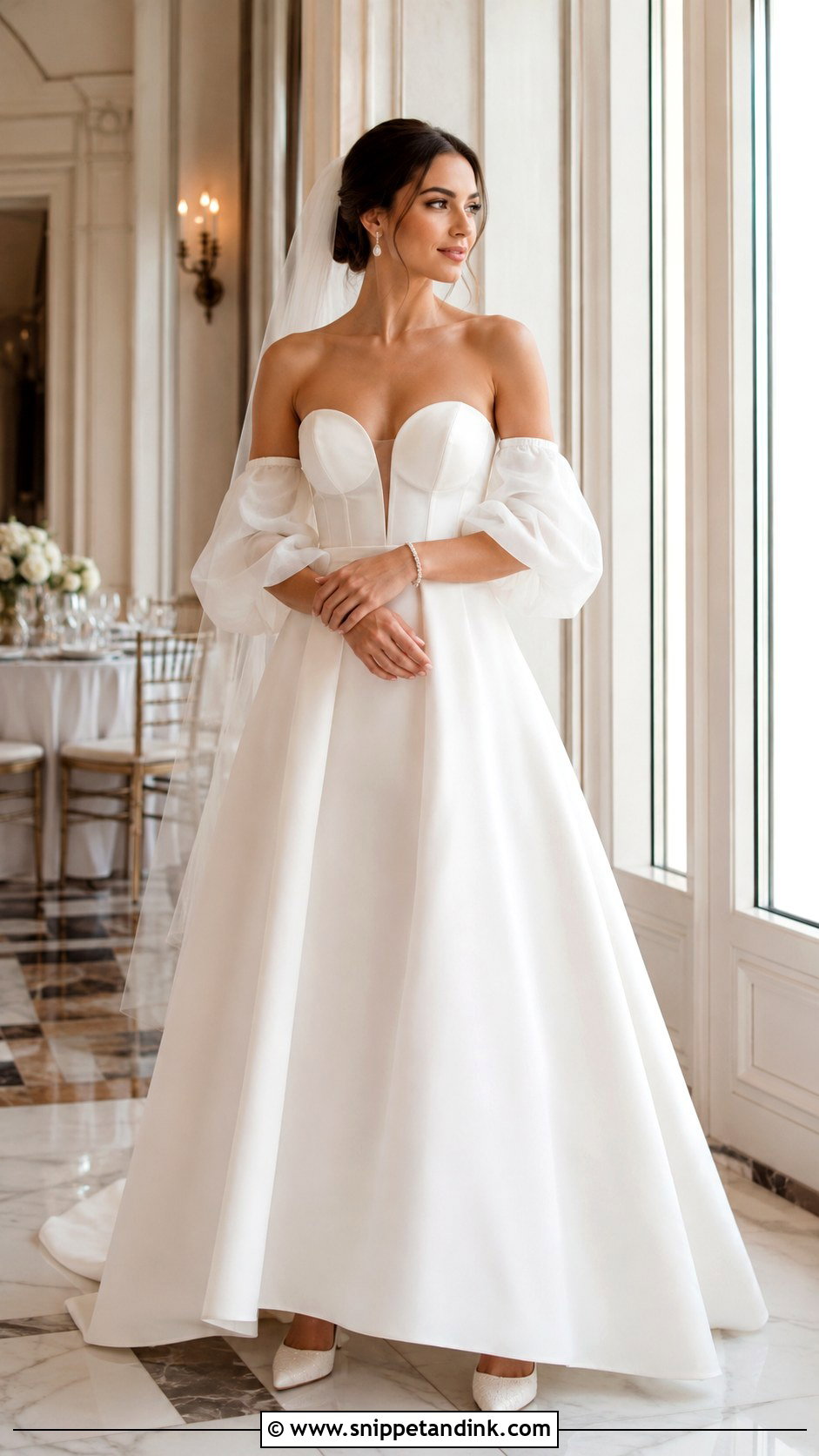 Strapless 2in1 Wedding Dress With Puff Sleeves - Snippet and Ink - 20 2in1 Wedding Dress Ideas