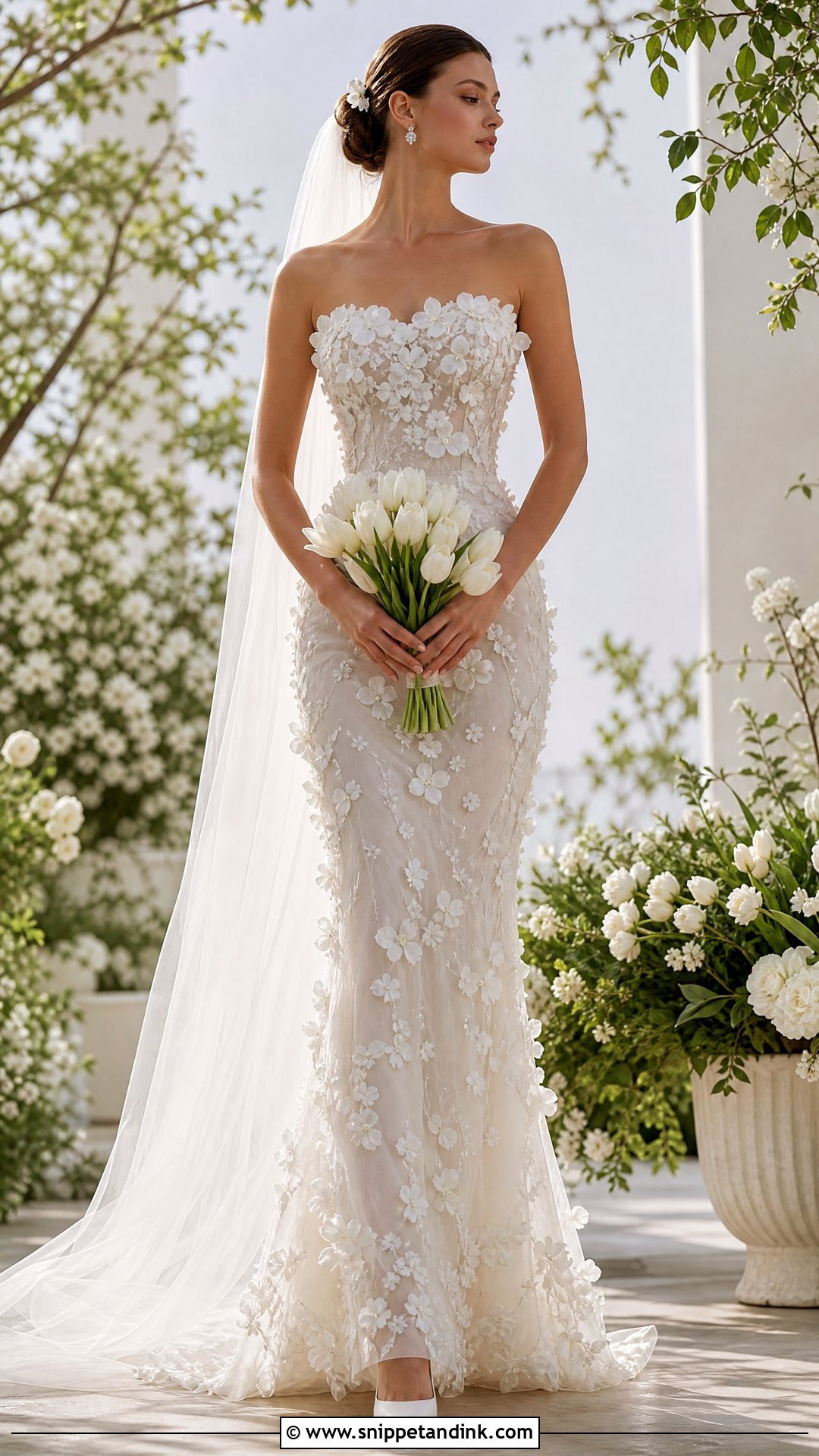 Strapless 3D Floral Wedding Dress - Snippet and Ink - 20 Strapless Fitted Wedding Dress Ideas