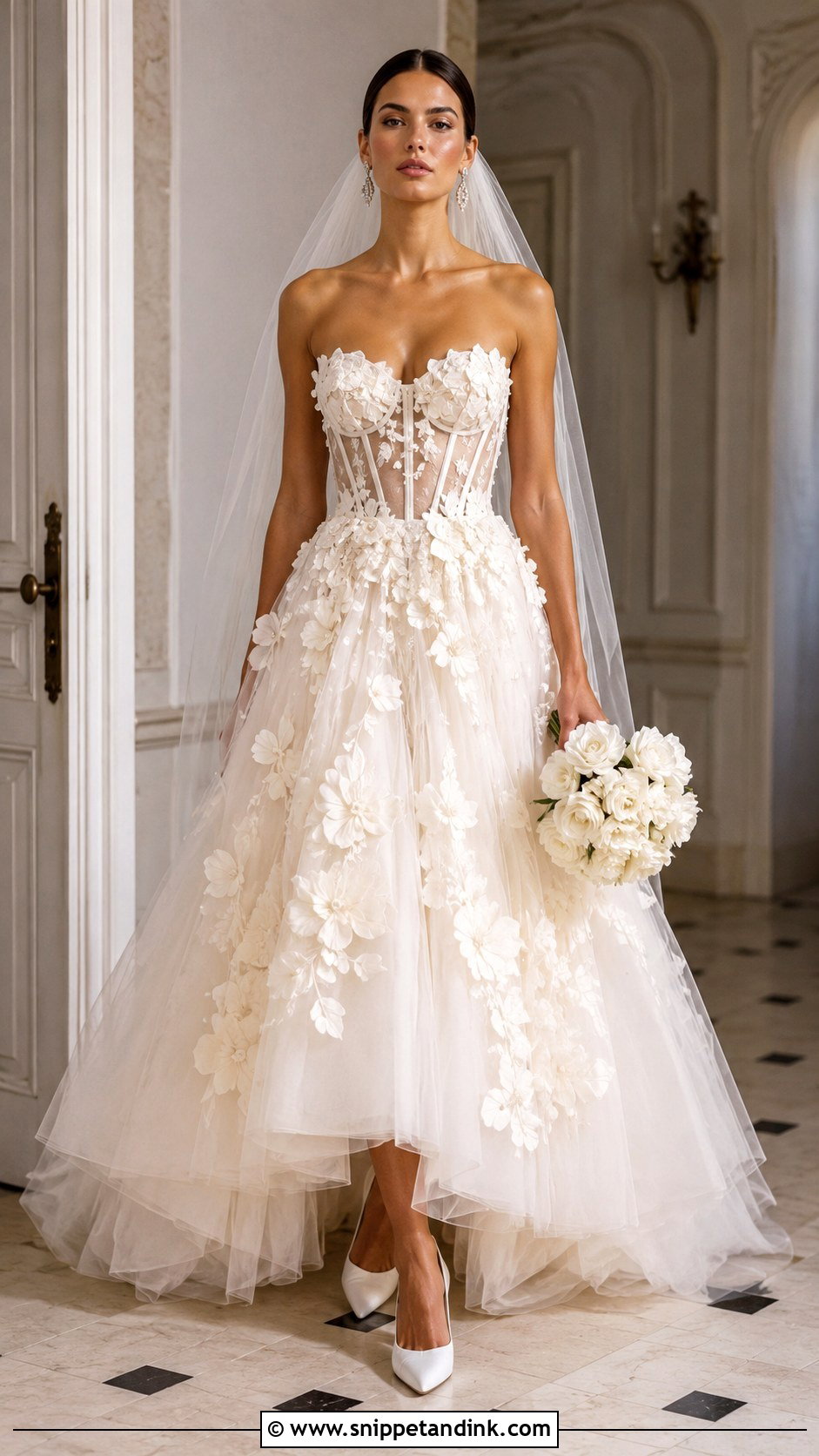 Strapless 3D Flower Corset Wedding Dress - Snippet and Ink - 20 3D Flower Wedding Dress Ideas