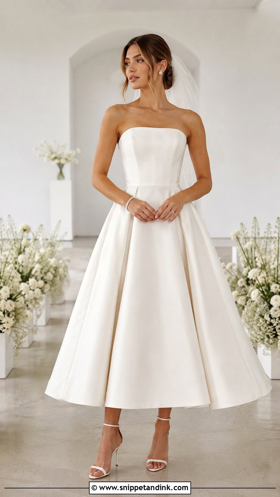 Strapless A Line Midi Bride Dress - Snippet and Ink - 20 Midi Bride Dress Ideas