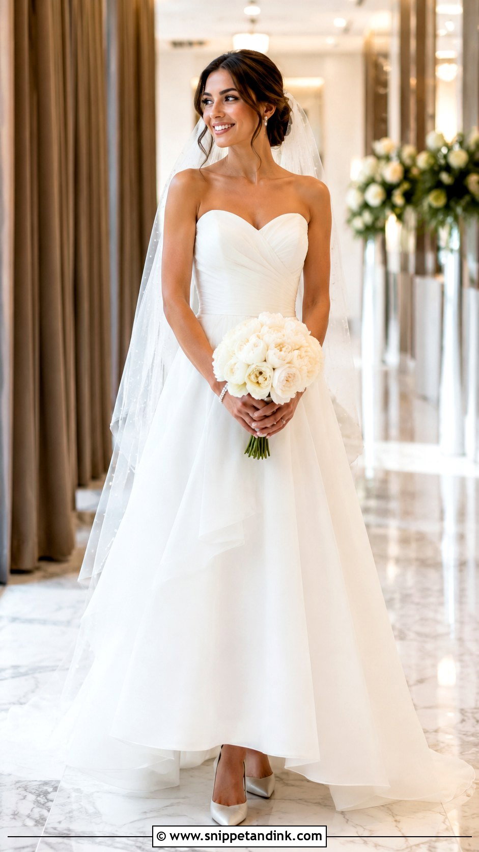 Strapless A Line Wedding Dress With Pearl Veil - Snippet and Ink - 20 A Shape Wedding Dress Ideas