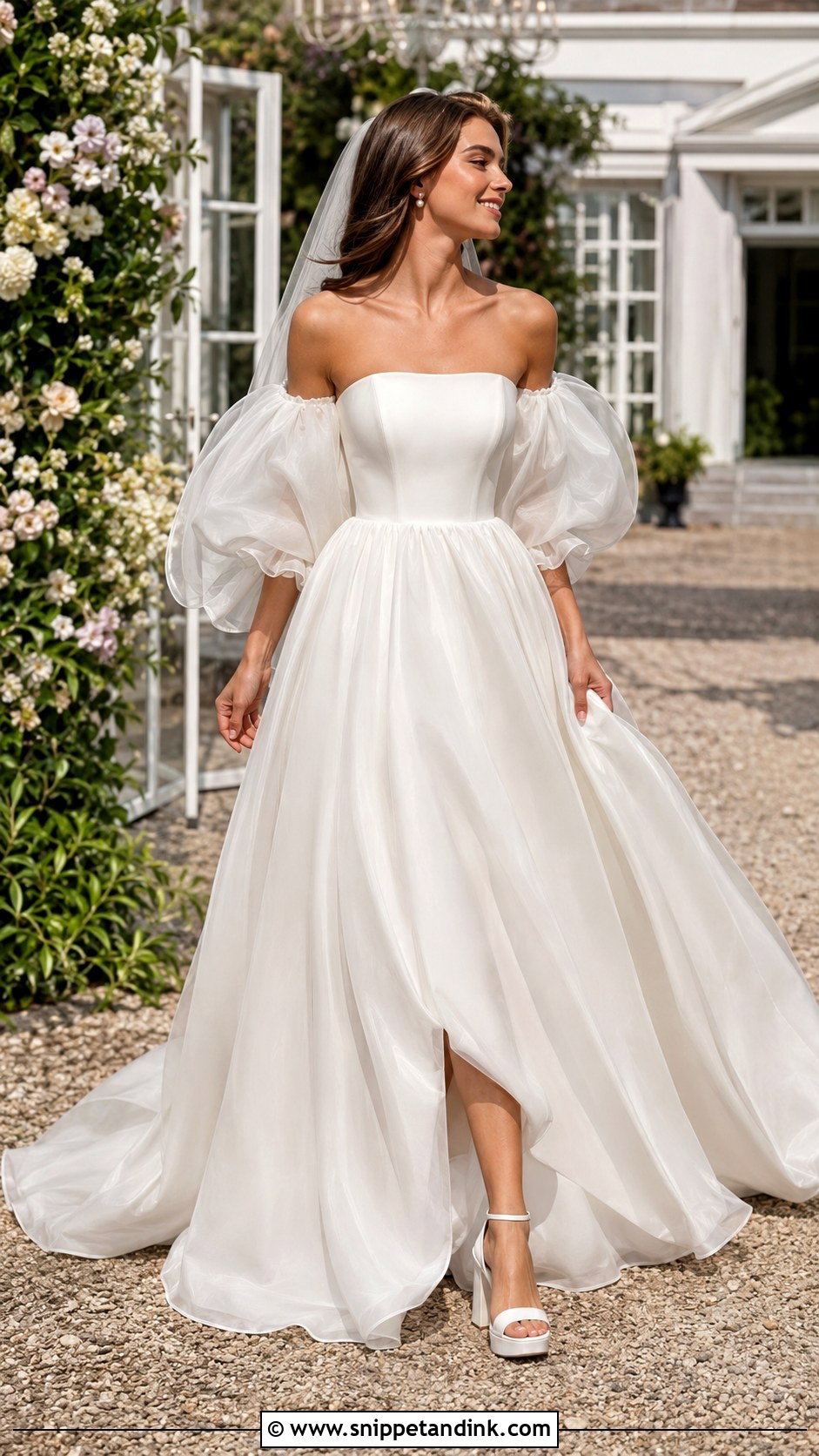 Strapless A Line Wedding Dress With Puff Sleeves - Snippet and Ink - 20 Strapless Wedding Dress with Sleeves