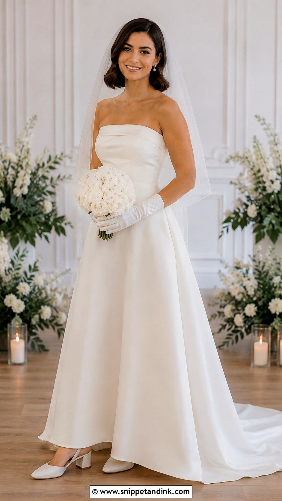 Strapless A Line Wedding Dress With Wrist Gloves - Snippet and Ink - 20 Strapless Wedding Dress with Gloves Ideas