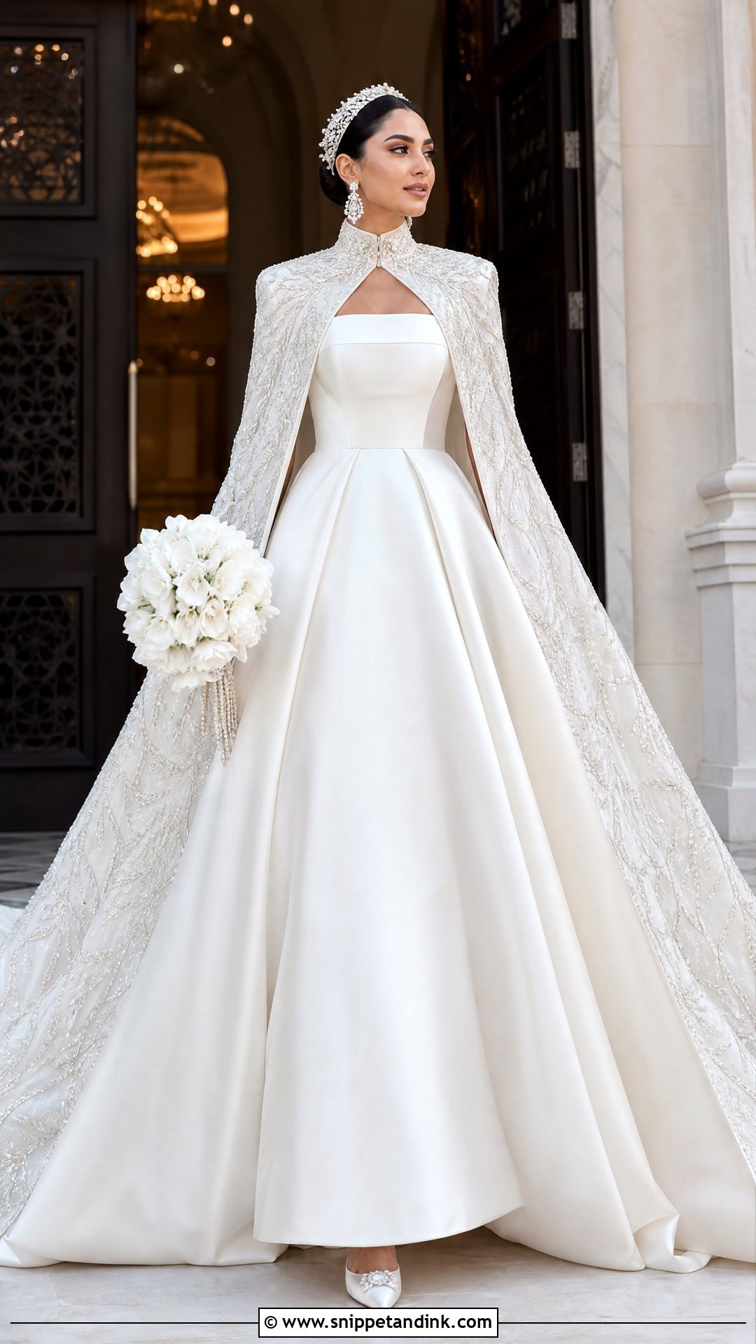 Strapless Arab Wedding Dress With Cape - Snippet and Ink - 25 Arab Wedding Dresses