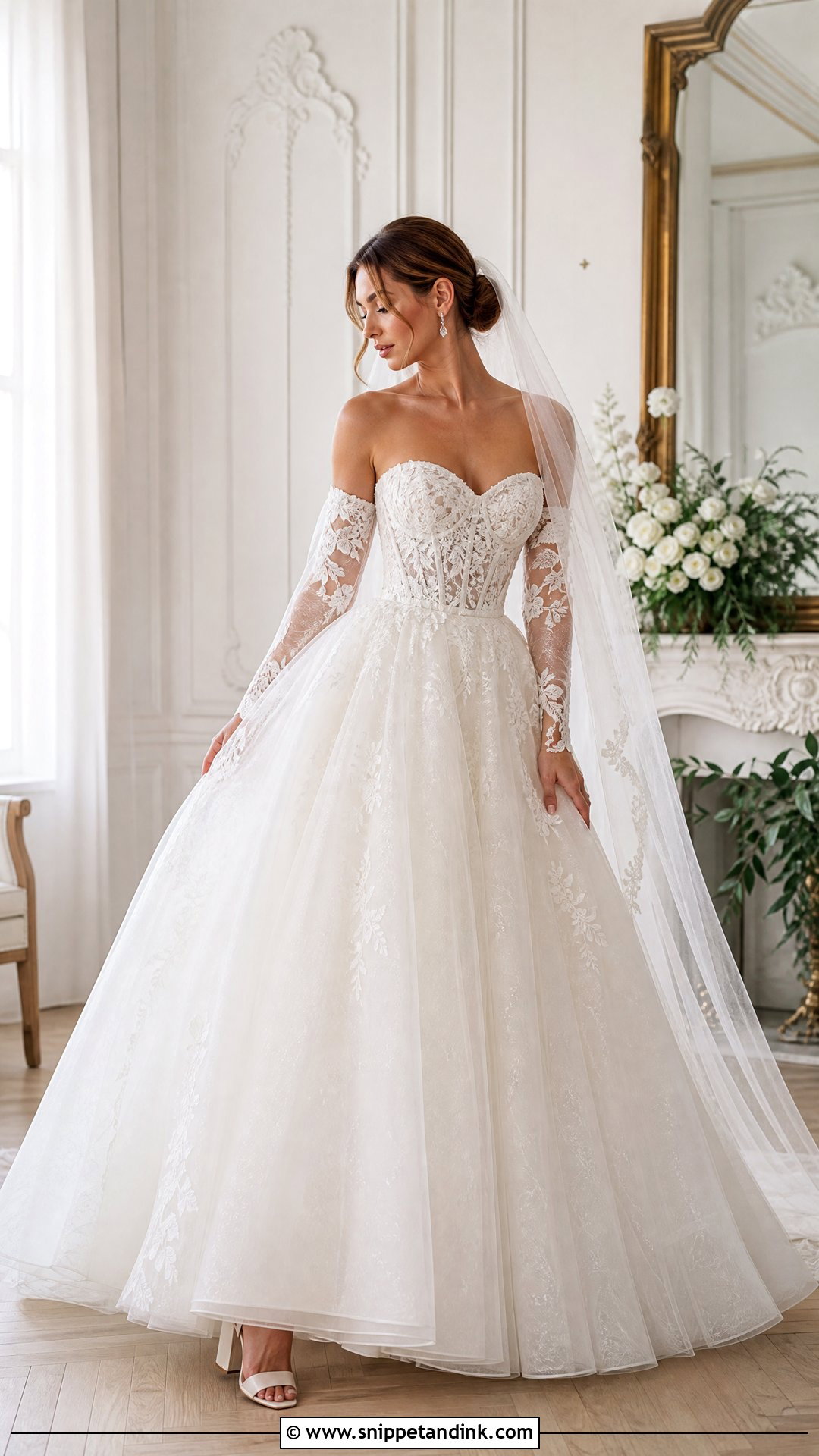Strapless Ball Gown Wedding Dress With Detachable Sleeves - Snippet and Ink - 20 Strapless Ball Gown Wedding Dress Ideas