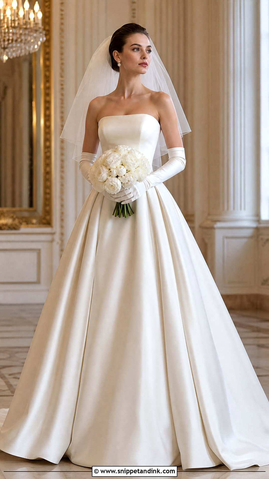 Strapless Ball Gown Wedding Dress With Satin Gloves - Snippet and Ink - 20 Simple Traditional Wedding Dress Ideas