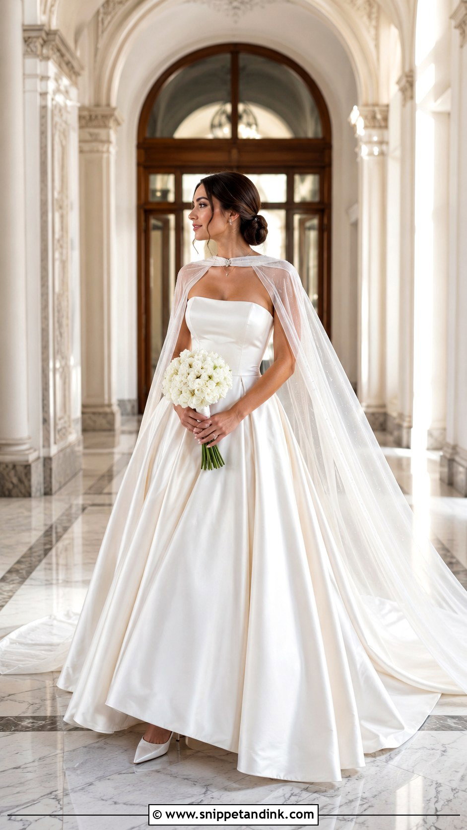 Strapless Ball Gown With Detachable Cathedral Cape - Snippet and Ink - 20 Detachable Cape Wedding Dress Ideas