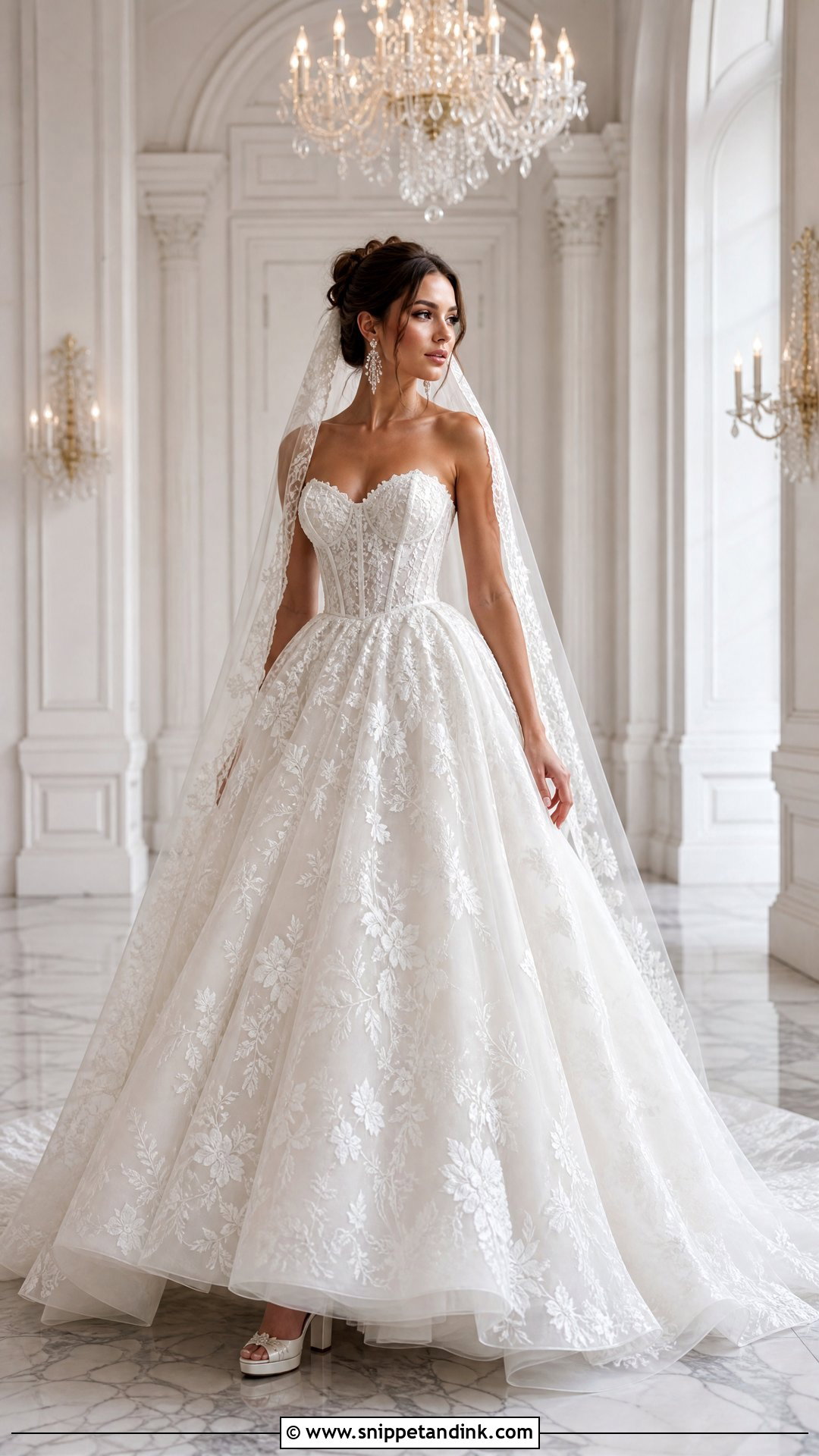 Strapless Ball Gown With Lace Overlay - Snippet and Ink - 20 Wedding Dress with Lace Overlay Ideas