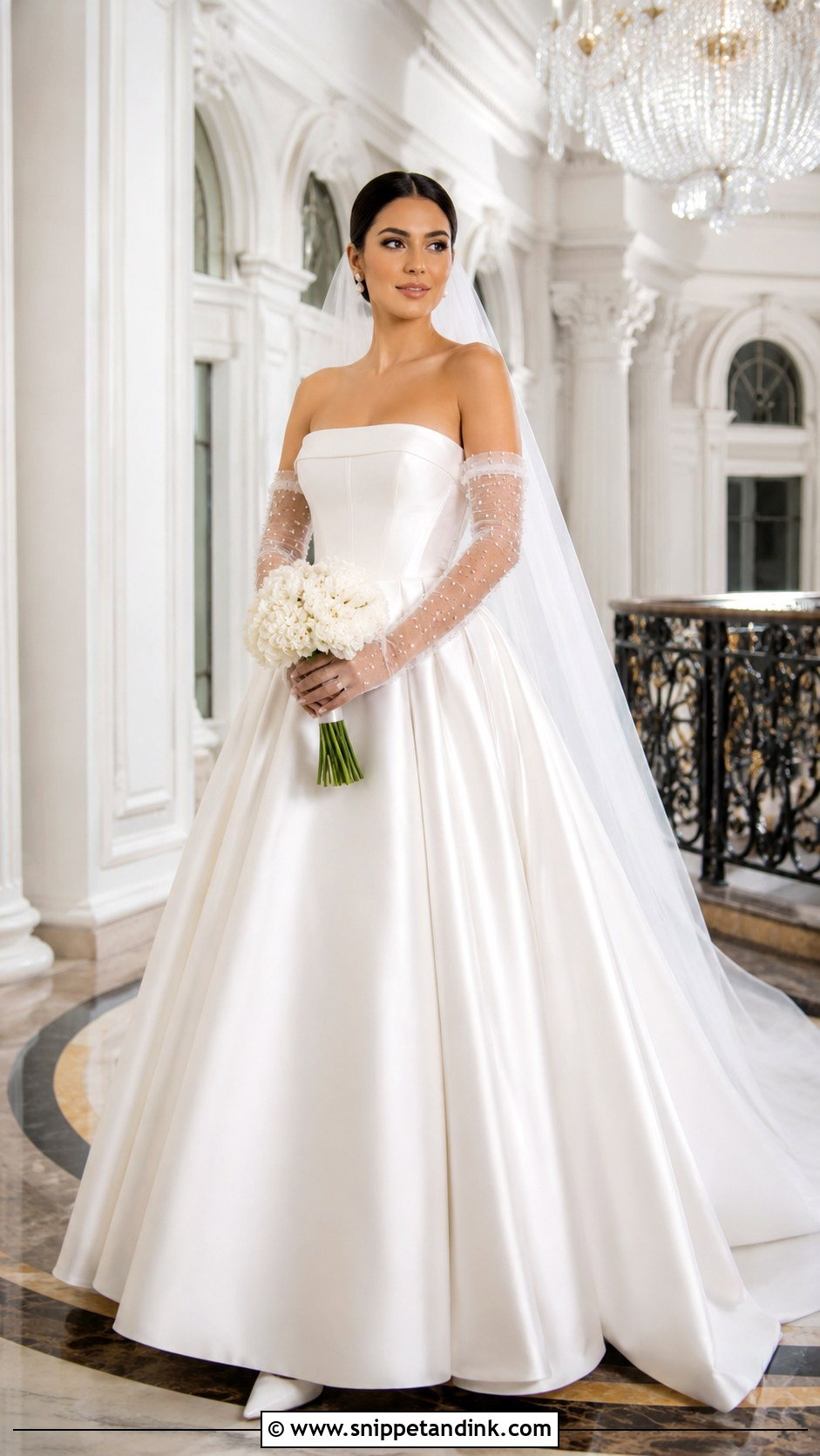 Strapless Ball Gown With Pearl Sleeves - Snippet and Ink - 20 Strapless Wedding Dress with Sleeves