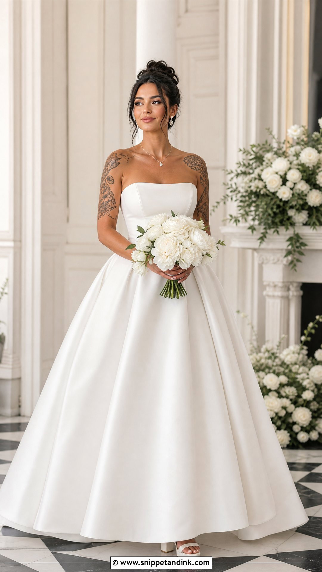 Strapless Ball Gown With Shoulder Tattoos - Snippet and Ink - 20 Tattoos in Wedding Dress Ideas