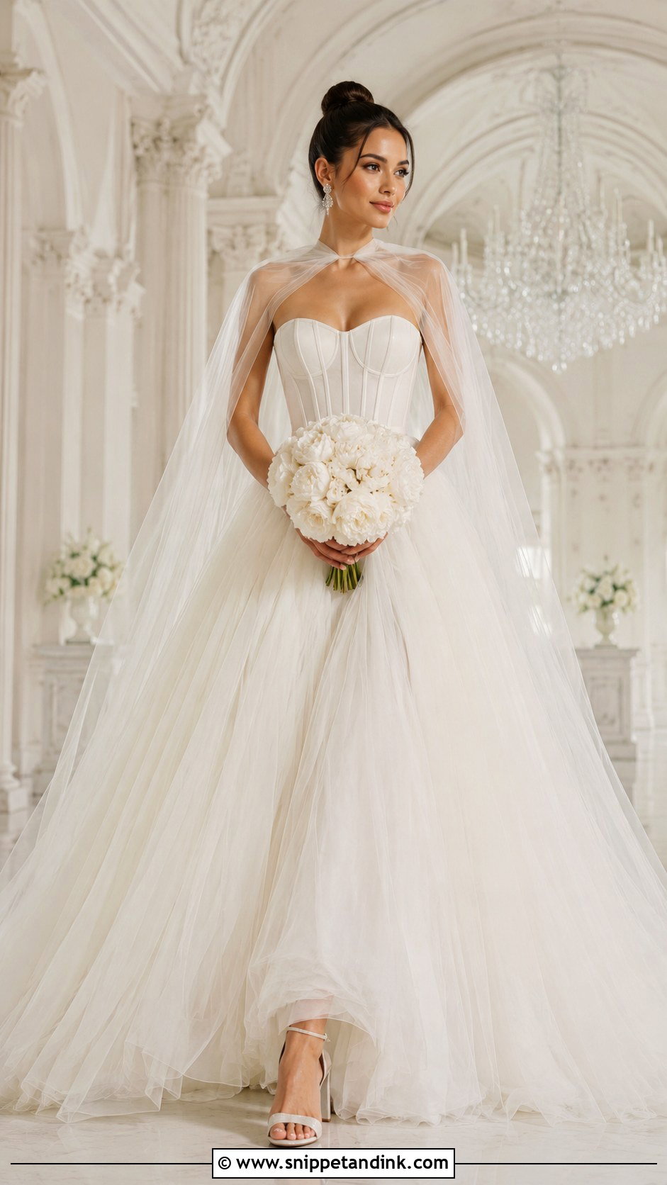 Strapless Ball Gown With Tulle Cape - Snippet and Ink - 20 Wedding Gown with Cape Ideas
