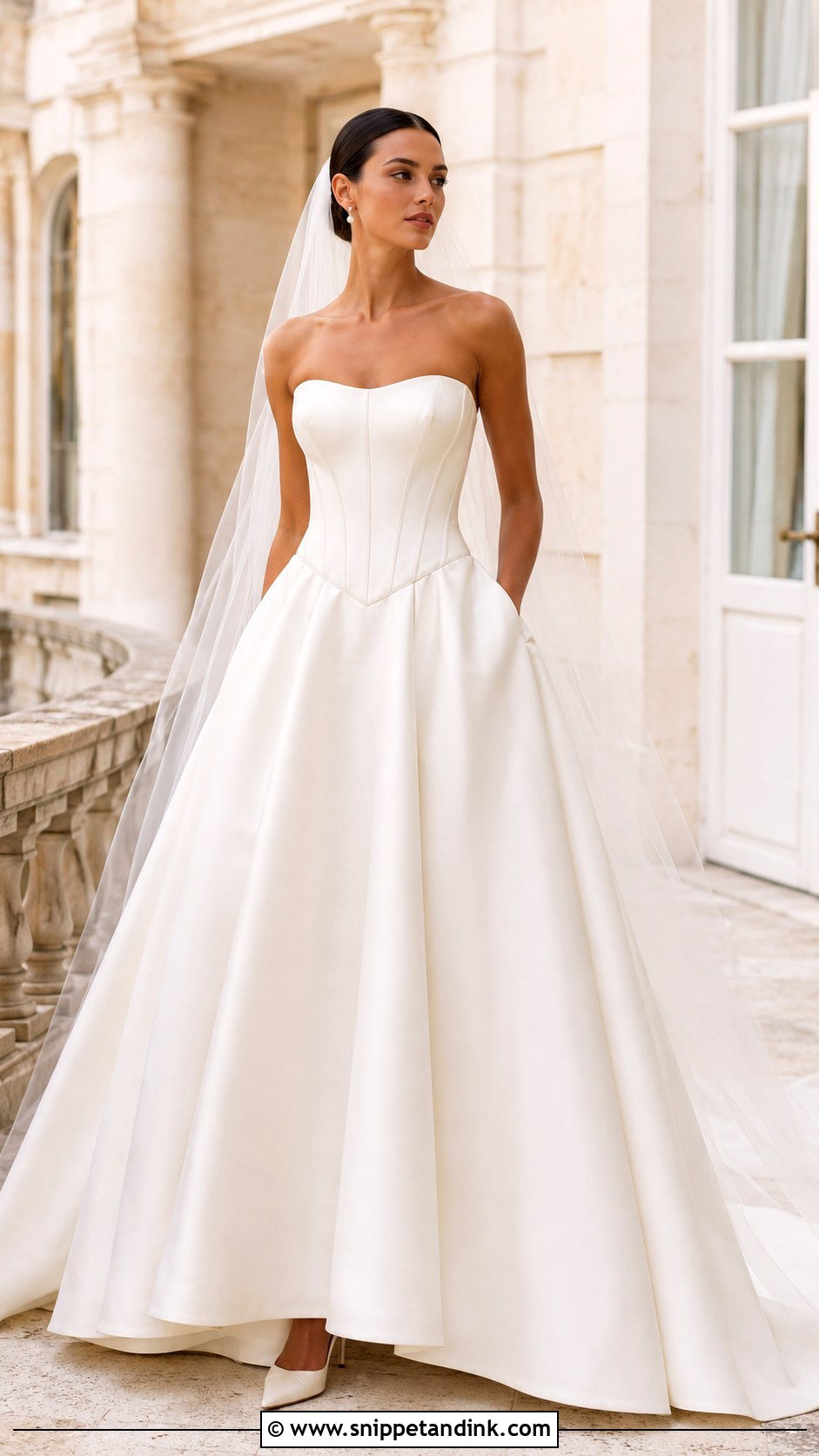 Strapless Basque Waist A Line Wedding Dress - Snippet and Ink - 25 Strapless a Line Wedding Dress Ideas