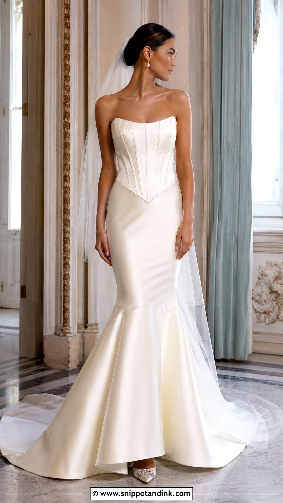 Strapless Basque Waist Mermaid Wedding Dress - Snippet and Ink - 25 Strapless Mermaid Wedding Dress Ideas
