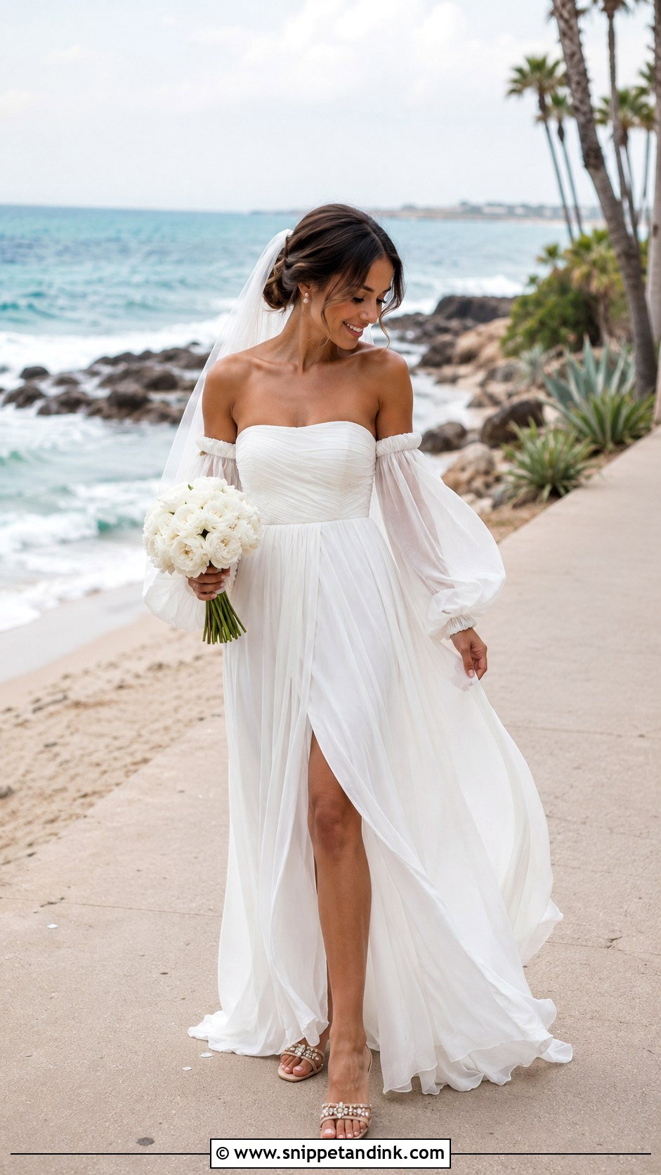 Strapless Beach Wedding Dress With Sheer Sleeves - Snippet and Ink - 20 Strapless Wedding Dress with Sleeves