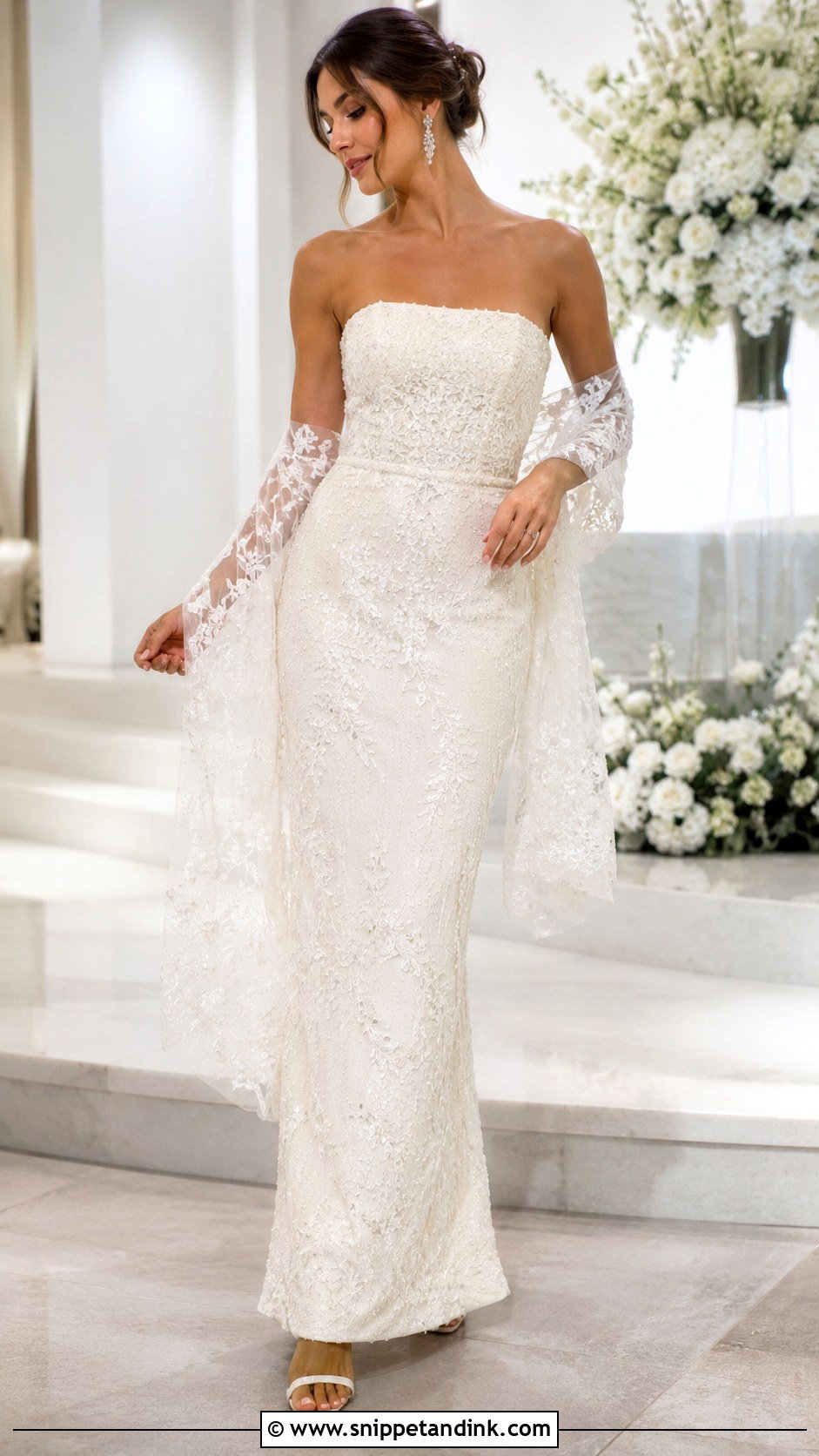 Strapless Beaded Lace Wedding Dress - Snippet and Ink - 20 Beaded Lace Wedding Dress Ideas