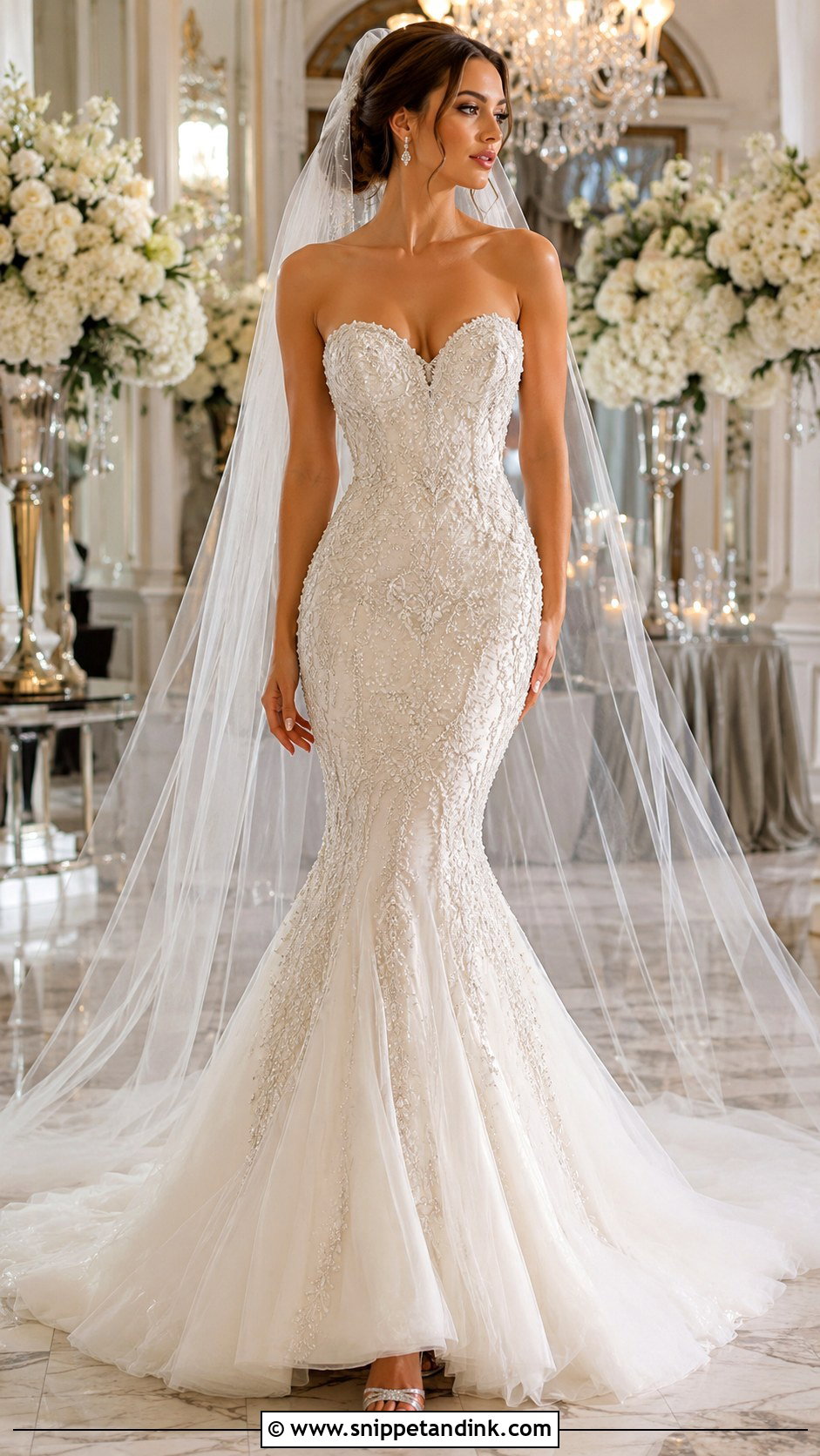 Strapless Beaded Mermaid Wedding Dress - Snippet and Ink - 25 Strapless Mermaid Wedding Dress Ideas