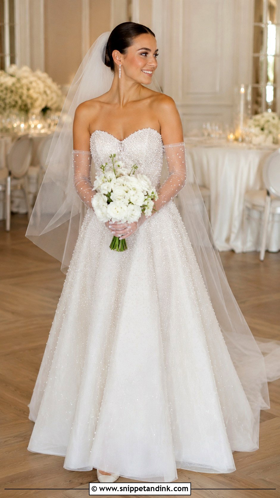 Strapless Beaded Wedding Dress With Crystal Gloves - Snippet and Ink - 20 Strapless Wedding Dress with Gloves Ideas