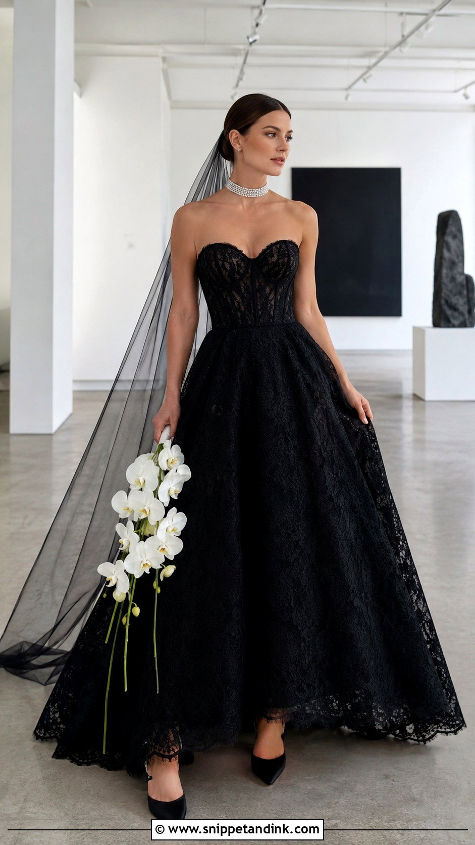 Strapless Black Lace Wedding Dress - Snippet and Ink - 20 Elegant Black Lace Wedding Dress Ideas