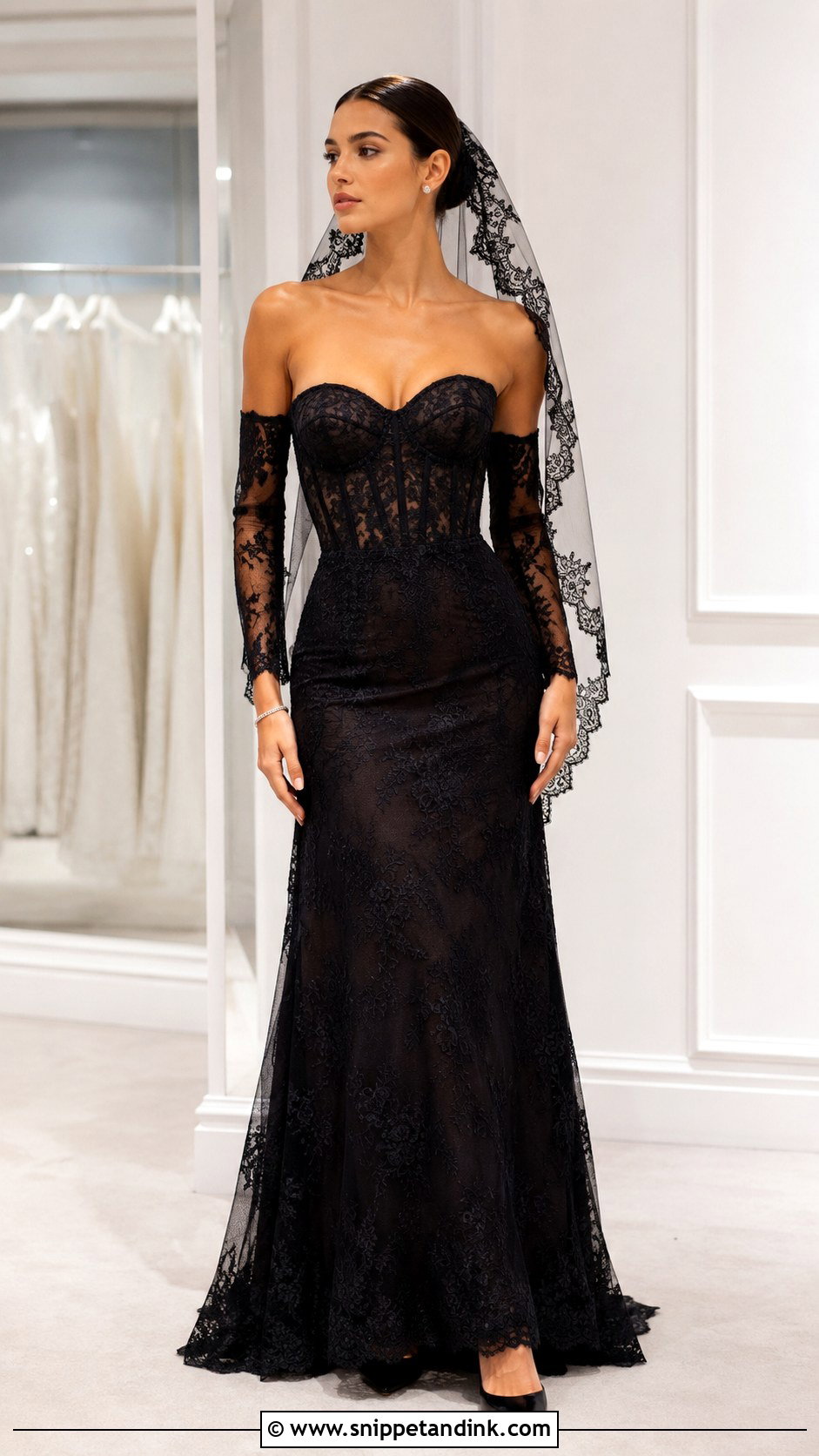 Strapless Black Lace Wedding Dress - Snippet and Ink - 20 Black Lace Wedding Dresses