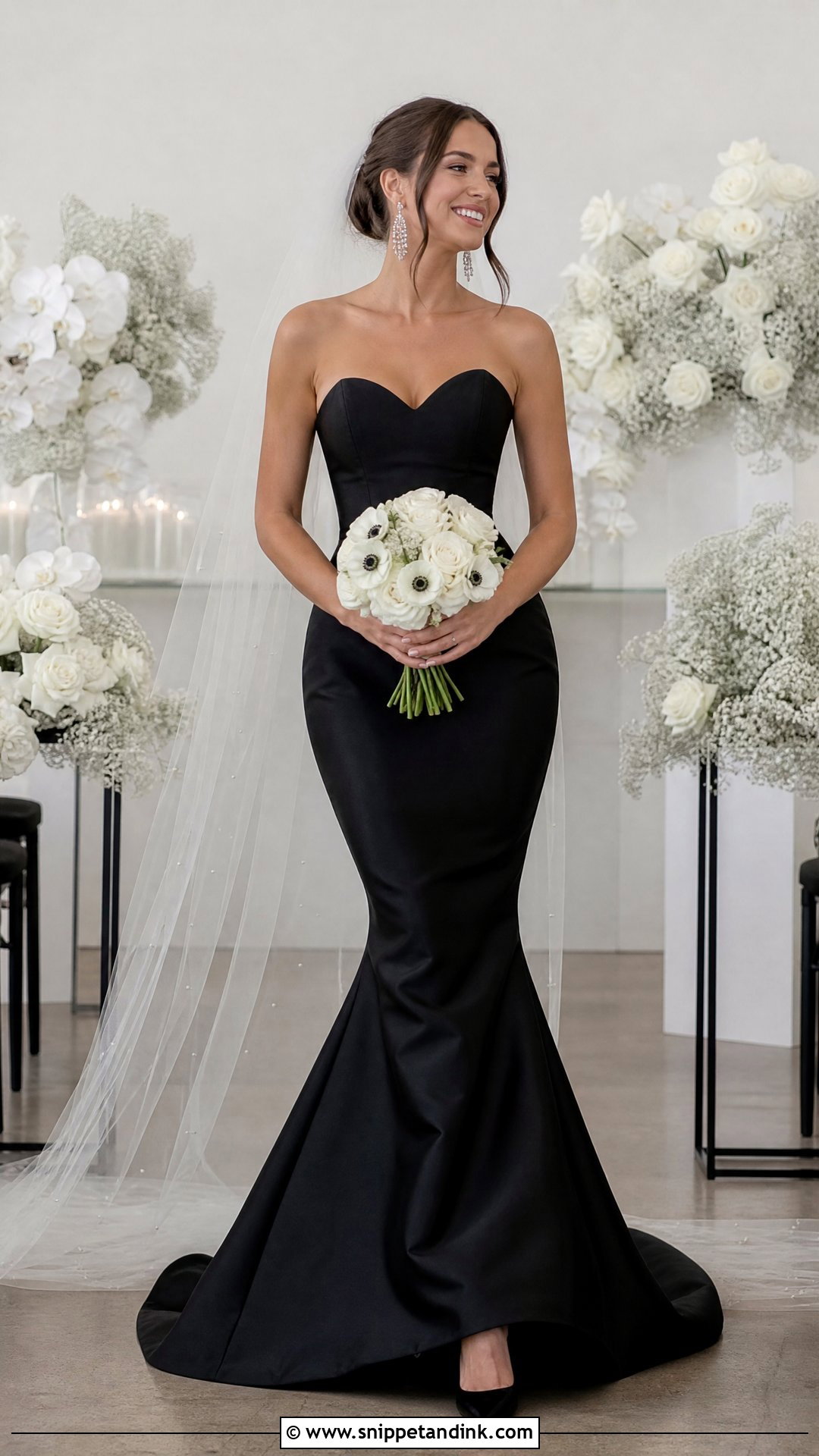 Strapless Black Satin Mermaid Wedding Dress - Snippet and Ink - 25 Black Mermaid Wedding Dress Ideas