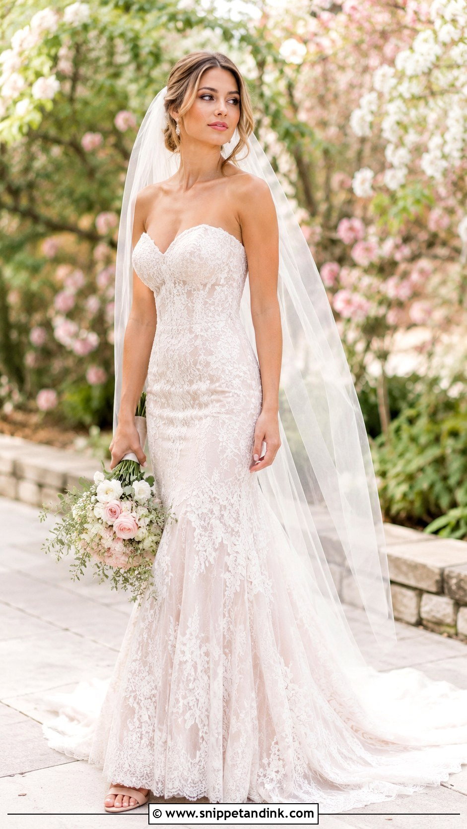 Strapless Blush Mermaid Wedding Dress - Snippet and Ink - 25 Strapless Mermaid Wedding Dress Ideas