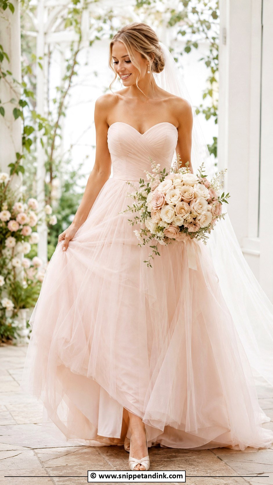 Strapless Blush Wedding Dress - Snippet and Ink - 35 Strapless Wedding Dress Ideas