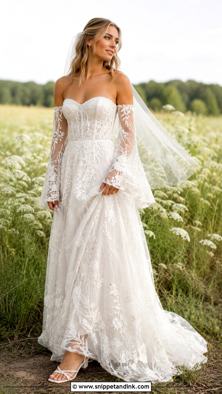 Strapless Boho Wedding Dress With Bell Sleeves - Snippet and Ink - 20 Strapless Wedding Dress with Sleeves