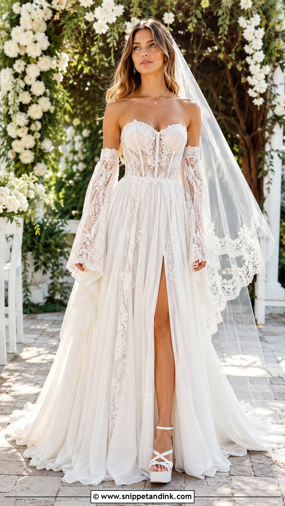 Strapless Boho Wedding Dress With Detachable Sleeves - Snippet and Ink - 20 Boho Chic Wedding Dresses