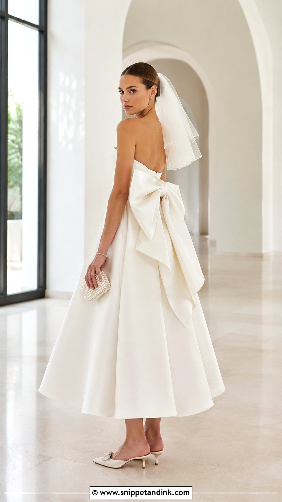 Strapless Bow Midi Wedding Dress - Snippet and Ink - 20 Midi Wedding Dresses