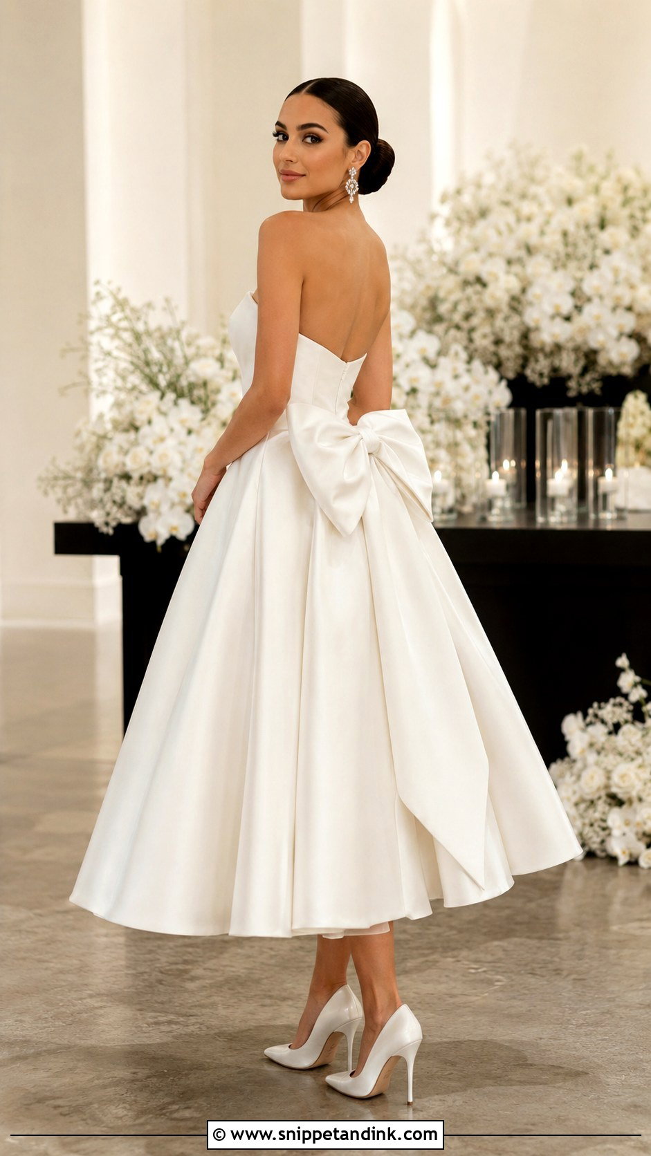 Strapless Bow Midi Wedding Dress - Snippet and Ink - 20 Midi Length Wedding Dress Ideas