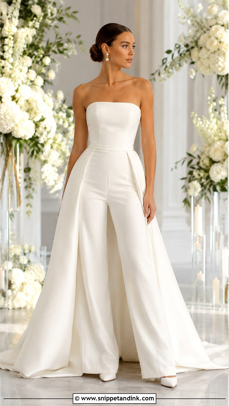 Strapless Bridal Jumpsuit With Detachable Train - Snippet and Ink - 25 Bridal Jumpsuit with Train Ideas