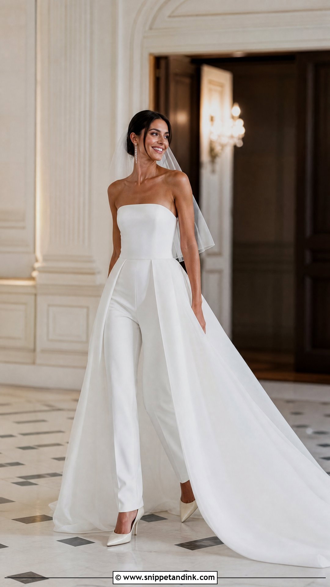 Strapless Bridal Jumpsuit With Overskirt - Snippet and Ink - 20 Pants Wedding Dress Ideas