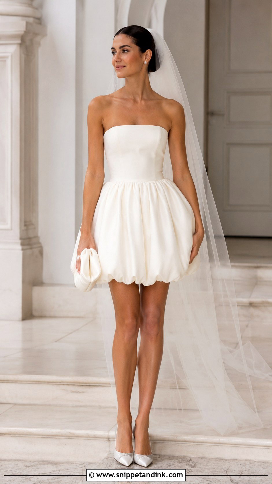 Strapless Bubble Hem Short Wedding Dress - Snippet and Ink - 20 Modern Short Wedding Dress Ideas