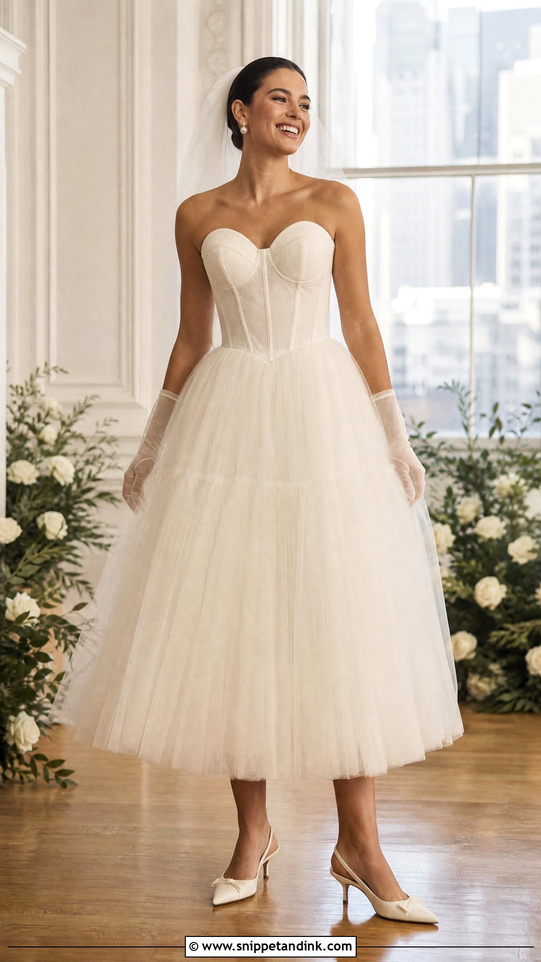Strapless Bustier Tea Length Wedding Dress - Snippet and Ink - 20 Small Chest Wedding Dress Ideas